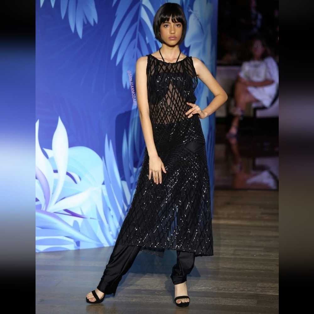 Pret a Porter by Carlota Alfaro Black Sequin Mesh Sheer Dress Size Medium